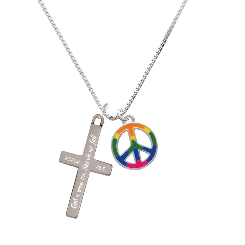Large Rainbow Colored Peace Sign - She will not Fall Cross Necklace | Украшения и аксессуары