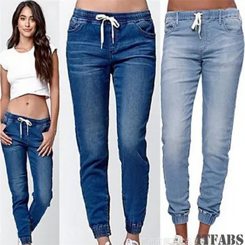 

Casual Skinny Pants Women Drawstring High Waist Pockets Pencil Pants Black Solid Ankle-Length Pants