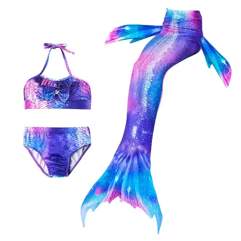 

2019 pop 3pcs Girls Fish Tail Princess Swimsuit Bikini Set Children Cute Cosplay Sea-maid Swimming Costumes with Fish Tail