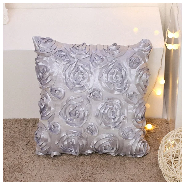 

16inch Satin Rose Flower Waist Throw Pillow Case Homeation Silver