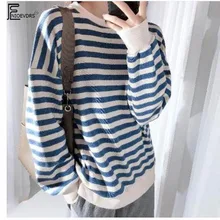 Повседневные футболки, верхняя одежда,, женская модная футболка с длинными рукавами, свободные безрукавки, с круглым вырезом, синяя, черная, полосатая хлопковая Футболка 1282
