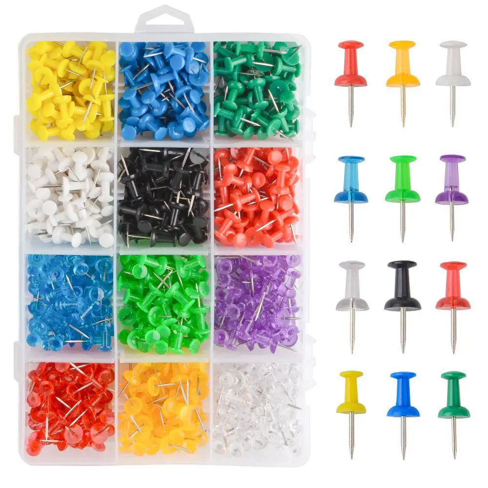 

New Push Pins, Map Tacks with 12 Assorted Colors, 600 Pieces