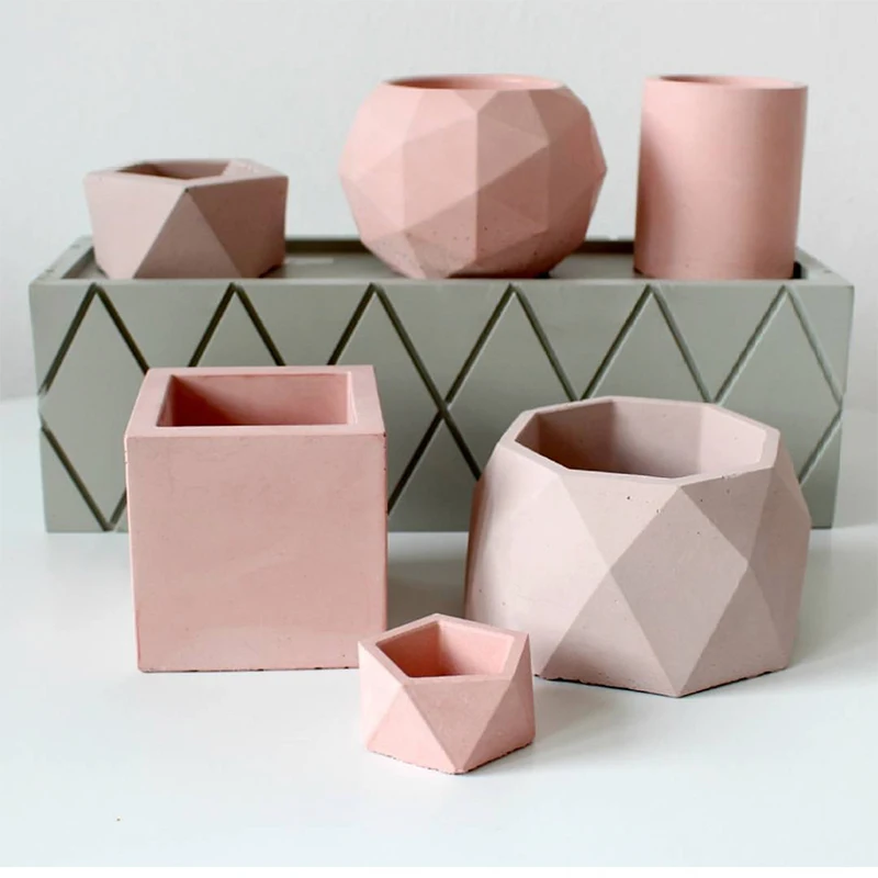 

Concrete Silicone Flower Pot Mould Diamond Shaped Succulent Plant Flower Pot Candlestick Plaster Crafts Storage Box Mold