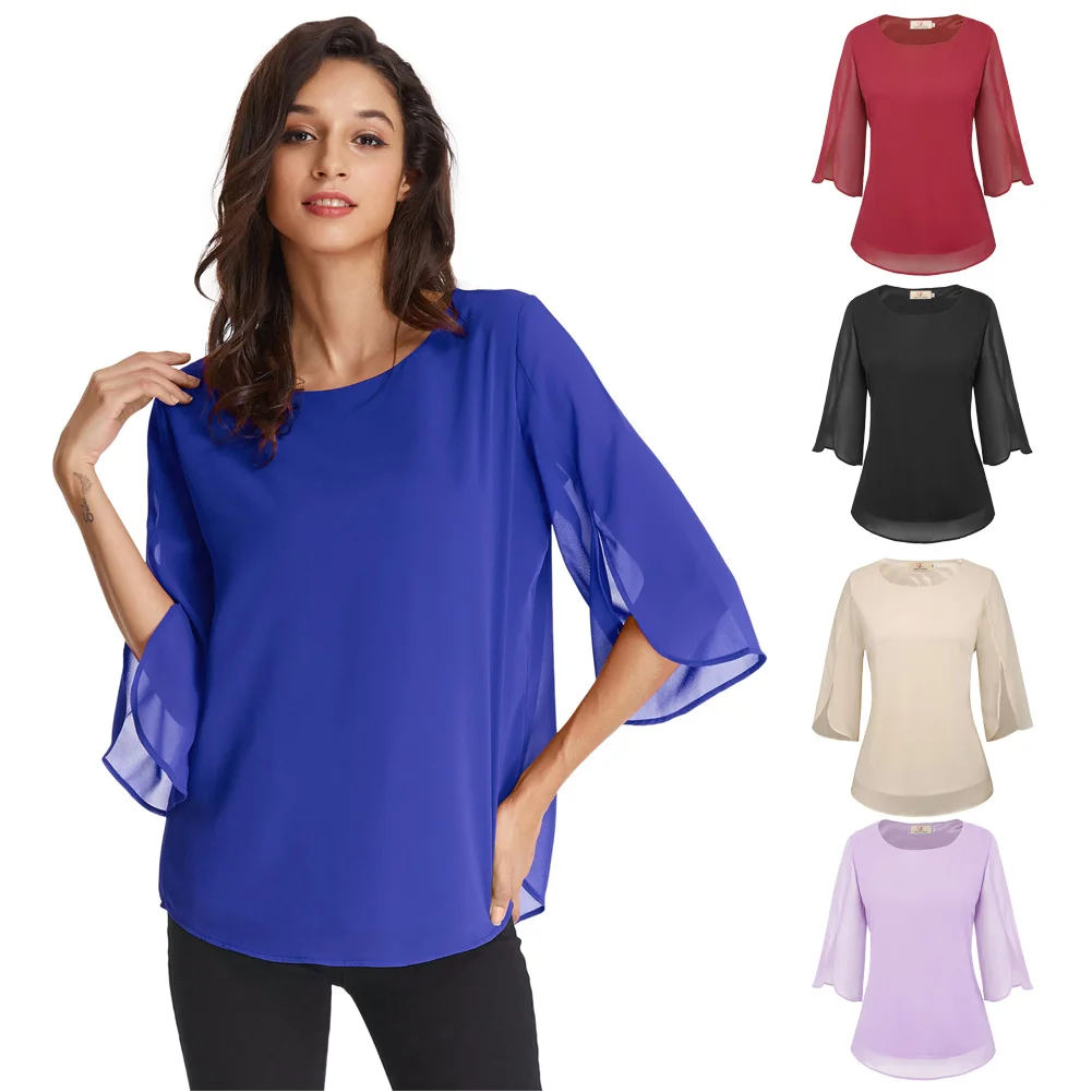 GK летняя стильная блузка женская Повседневная Свободная шифоновая рубашка с