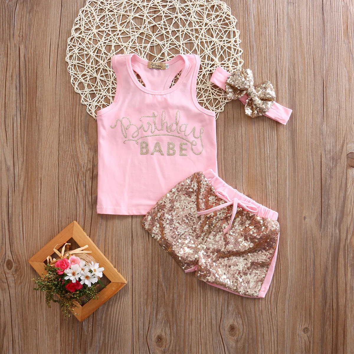 

Pudcoco Girl Set 0-24M Newborn Cute Baby Girls Cotton Tops Romper Sequin Pants Outfits 3Pcs Set Clothes
