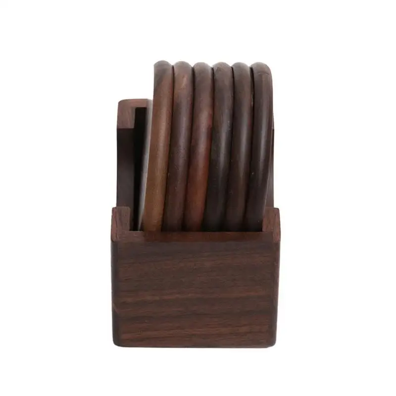 6 قطعة خشبية الجوز طقم قواعد أكواب جولة خشبية القهوة فنجان شاي سادة طاولة طعام بوثولدير بسيطة سطح المكتب أدوات المائدة حصيرة المطبخ أداة
