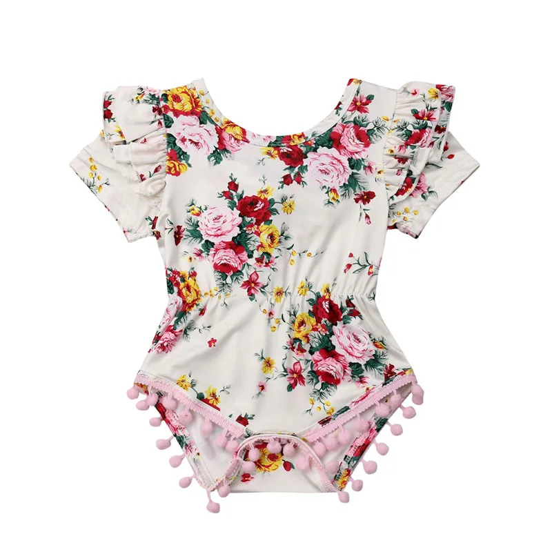 Newborn Summer Clothes Baby Girl Princess Flowers Romper Fly Sleeve
