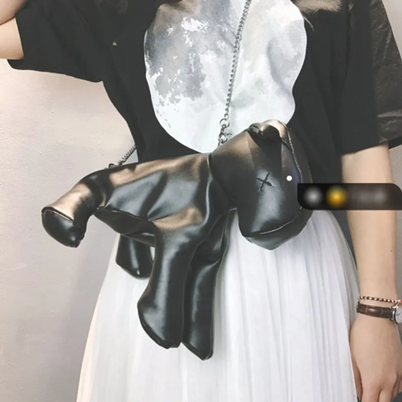 

[Super Seabob] 2019 Personality Black Color Soft PU Leather Dog Shape Single Chain Strap Zipper Women Messenger Bag NA565
