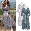Chiffon Floral Bohemian Dresses Women Date Honeymoon Holiday Beach Wear Cute Long Max V Neck A Line Flower Dress 4122 ► Photo 1/6