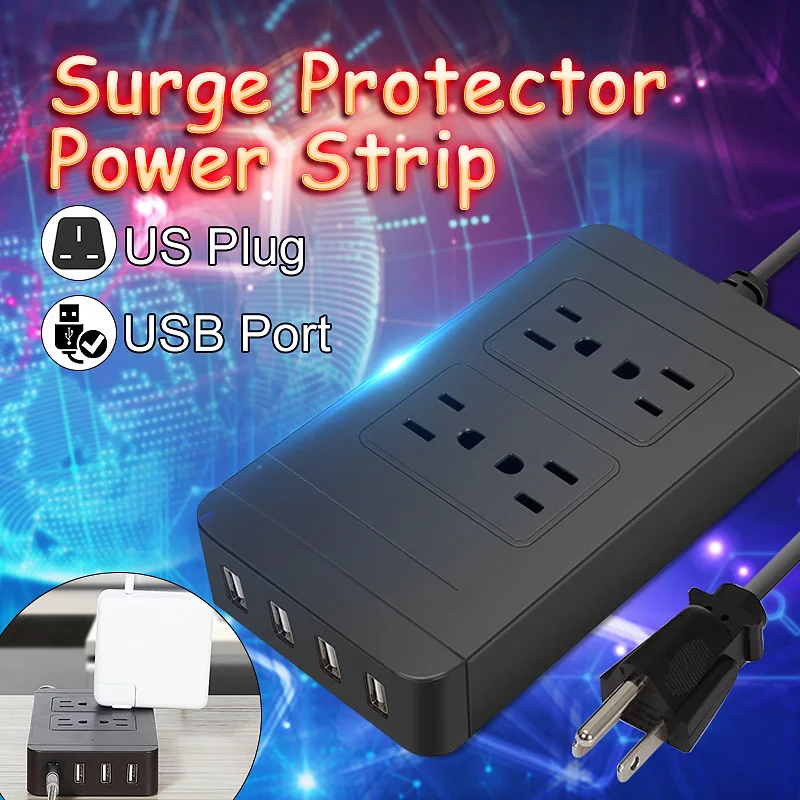 

Plug USB and Power Strip Socket 2500W 4 AC Outlets 4 USB Ports Charger Smart Power Switch Socket EU Britain US Plug Adapter