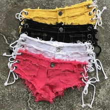 Сексуальные женские обтягивающие Клубные супер короткие джинсы, женские джинсовые шорты с низкой талией, летние джинсовые хлопковые бандажные шорты с маленькими карманами