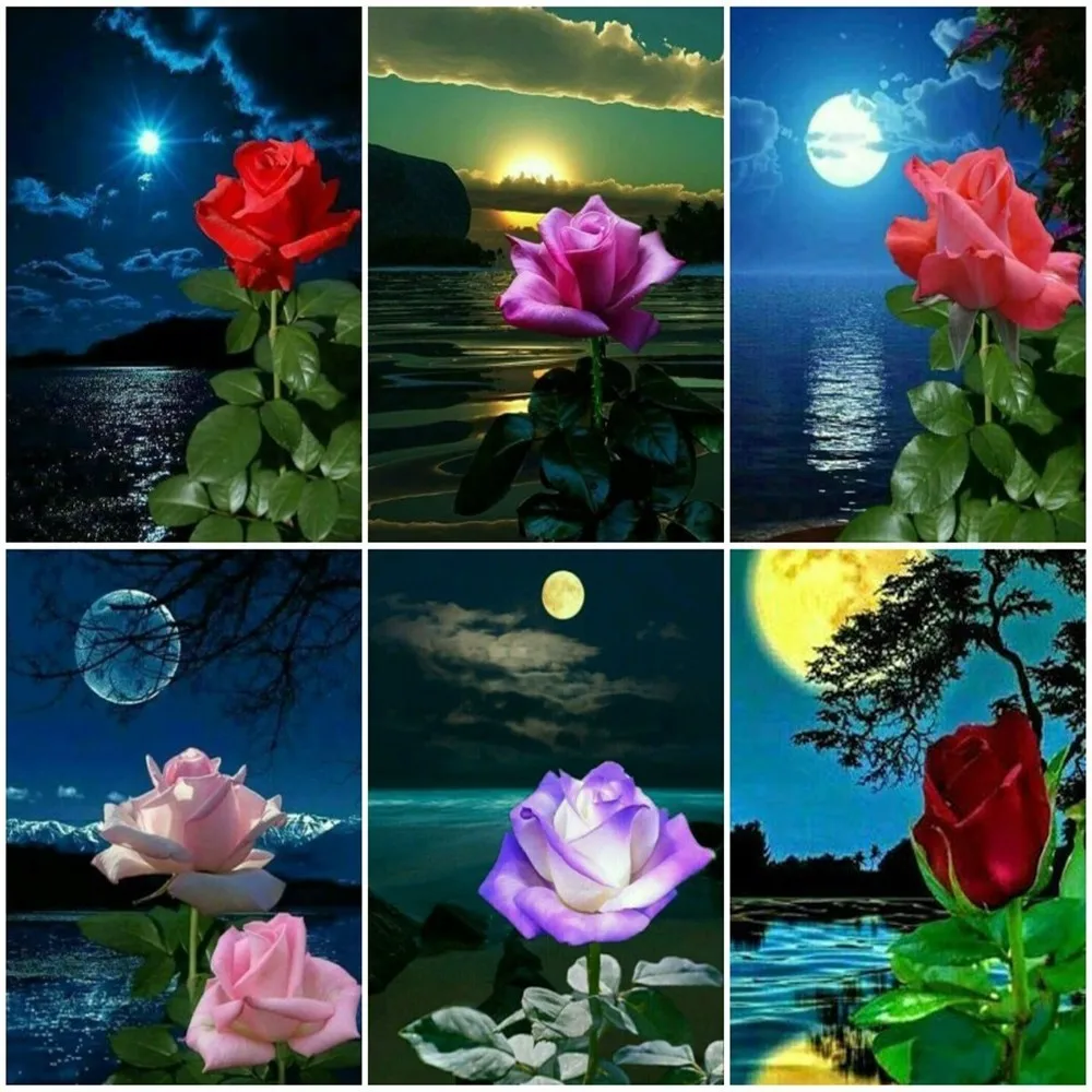

Huacan Diamond Mosaic Full Square Embroidery Sale Lotus Moon Lake Sale Picture Of Rhinestone Flower Diamond Painting Home Decor
