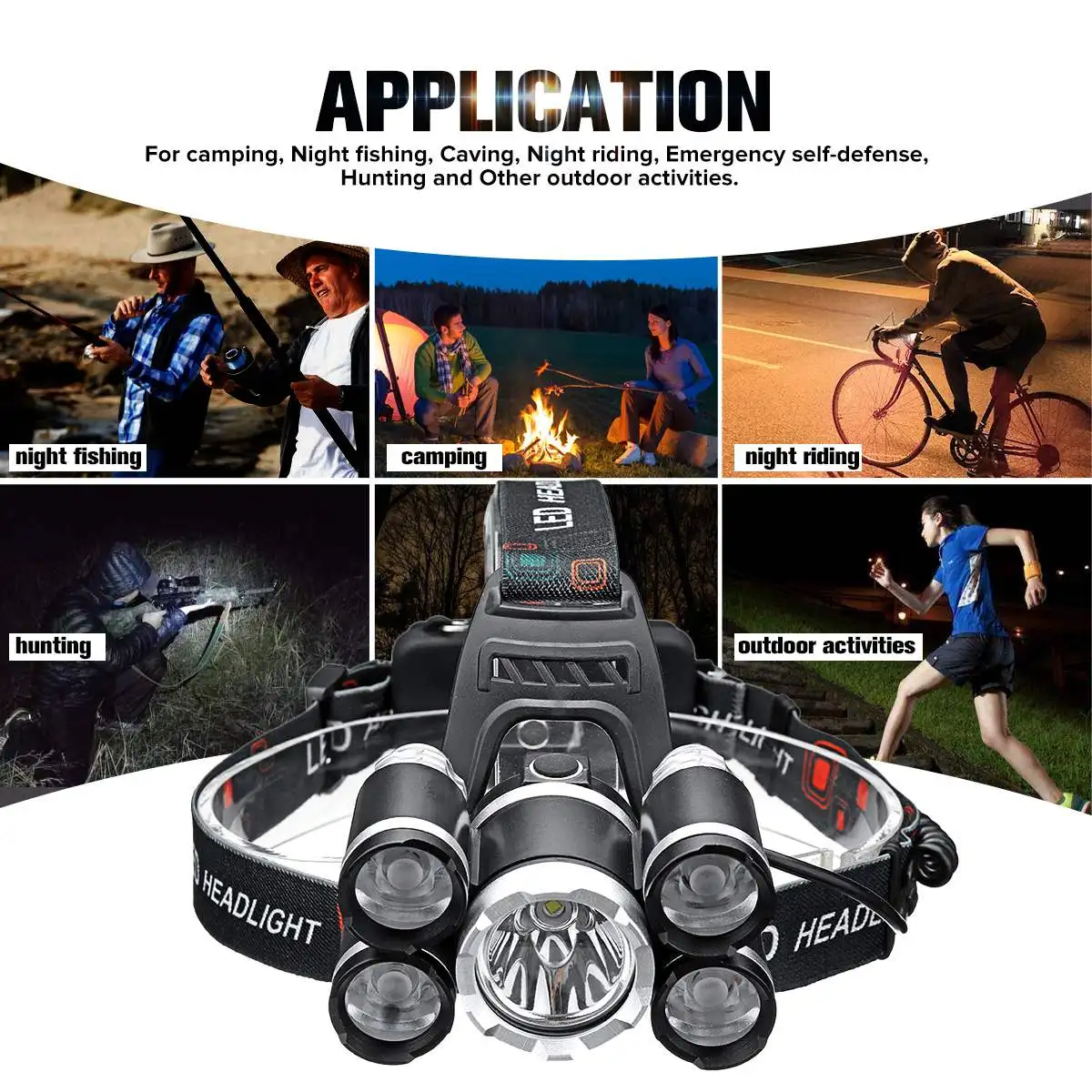 

Smuxi Headlamp adjustable elastic headband headlight aluminum alloy head light for hunting cycling mountaineering camping