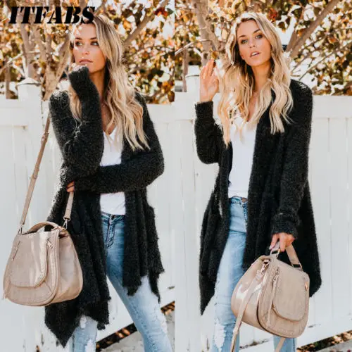 

Women's Cardigan Top Fleece Fur Jumper Jacket Winter Warm Outerwear Coat Cloth Ruffles Open Stitch