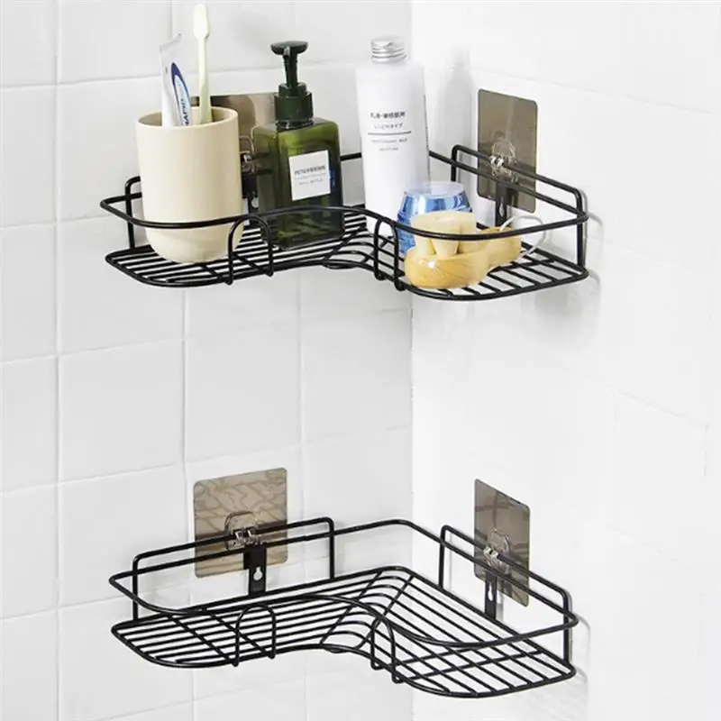 

Bathroom Shelf Corner Storage Rack Wall Mounted Triangle Iron Display Hanging Rack Storage Rack For Kitchen Toilet Self Adhesive