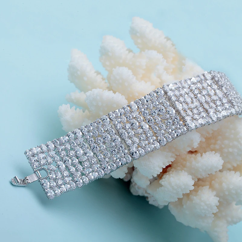 Luxury Cubic Zirconia Bracelets Wedding Bridal Chain Bangle Jewelry