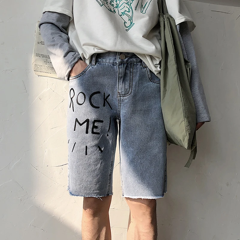 

Men's Outer Wear Shorts Summer New Youth Popular Loose Solid Color Denim Shorts Straight Foot Personality Youth Men's Clothing
