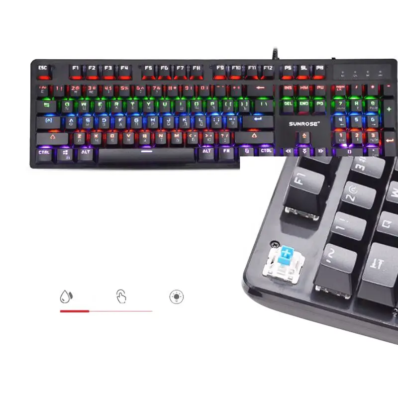  Sunrose T600S Usb Mechanical Keyboard Wired Keyboard Backlight Splashproof 104 Keys Gaming Keyboard