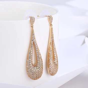

Elegant Dangle Earrings Cubic Zirconia Drop Earrings White, Champagne Gold