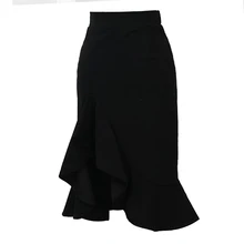 Специальное предложение, распродажа, юбка женская юбка фасона "Русалка", с оборками, длиной до колена, однотонная, с завышенной талией, офисная, женская, асимметричная, весенняя