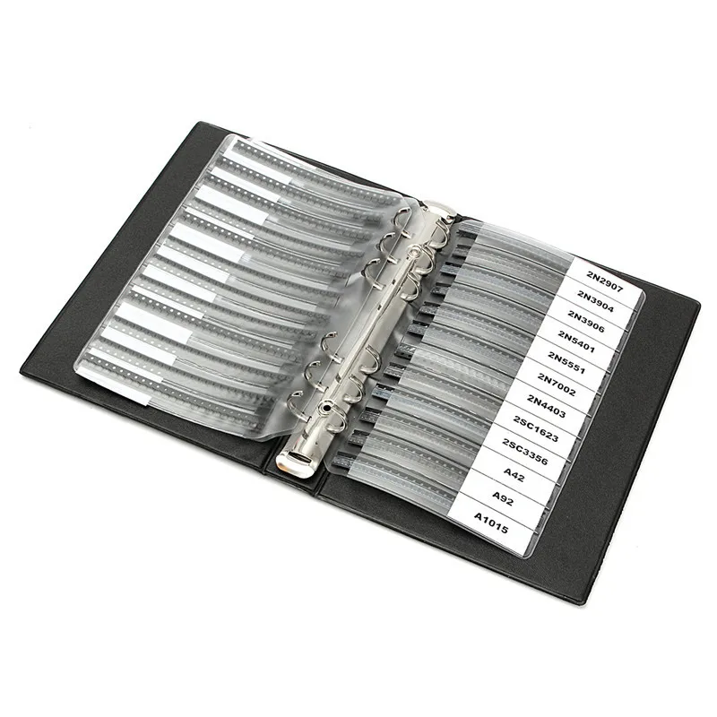 

Faux Leather Plastic Paper Black SMD Chip Transistors Assortment Kit 36 Values 25pcs Assorted Sample Book 19cm x 13cm x 3cm
