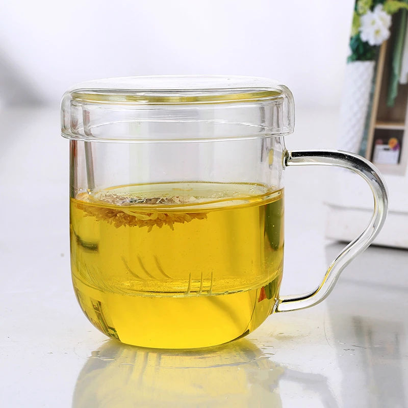 

350ml filter cup transparent flower cup simple glass mug with handle single layer with filter glass High temperature resistance