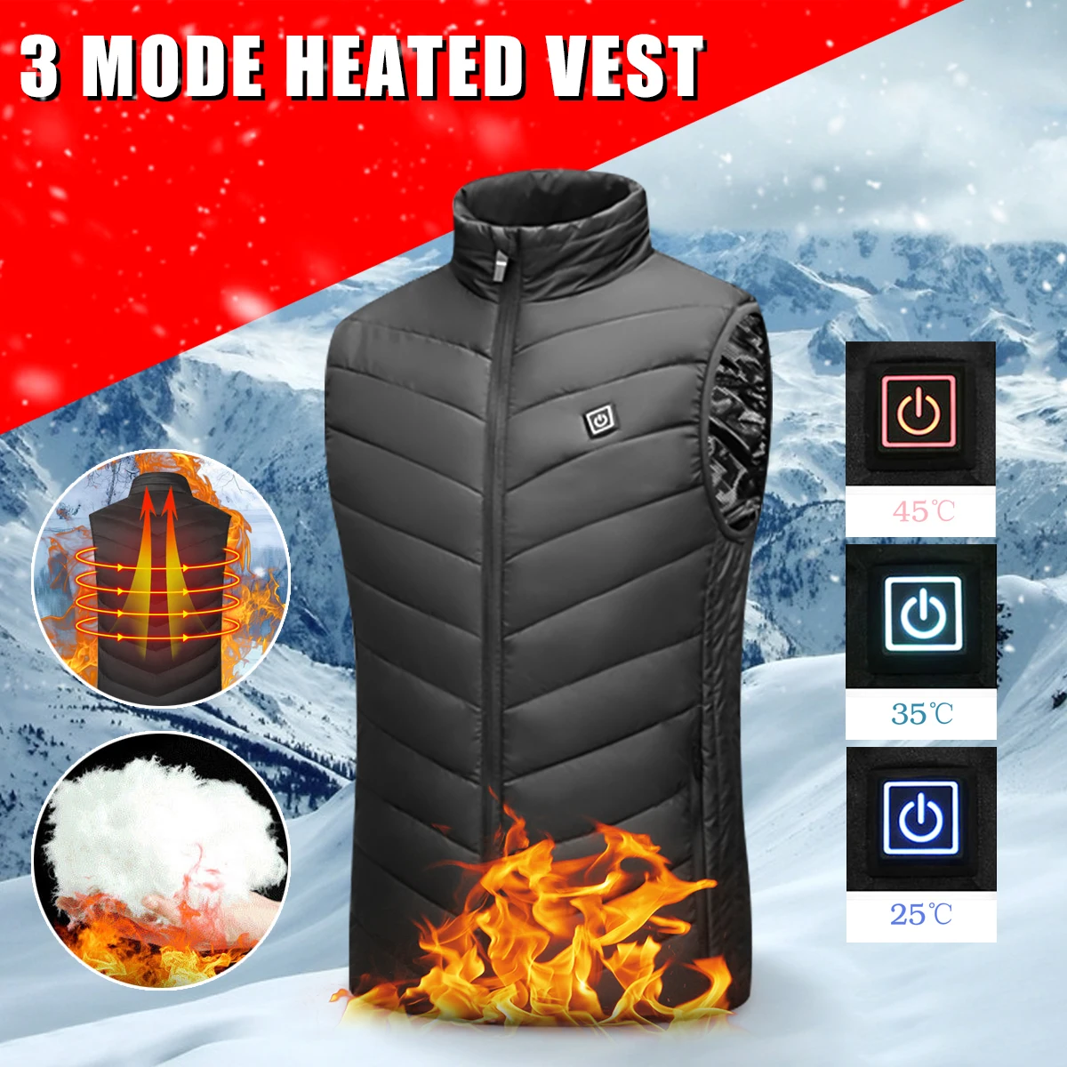 

2019 Men Outdoor USB Infrared Heating Vest Jacket Winter Electric Thermal Clothing Waistcoat For Sports Hiking