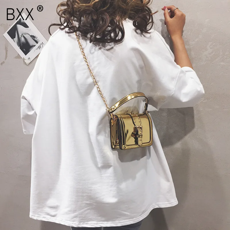 

[BXX] 2019 Women's Fashion Rivet Design Handbag Chic Chain Mini Single Shoulder Crossbody Bag Ladies Bling Flap Bag HE503