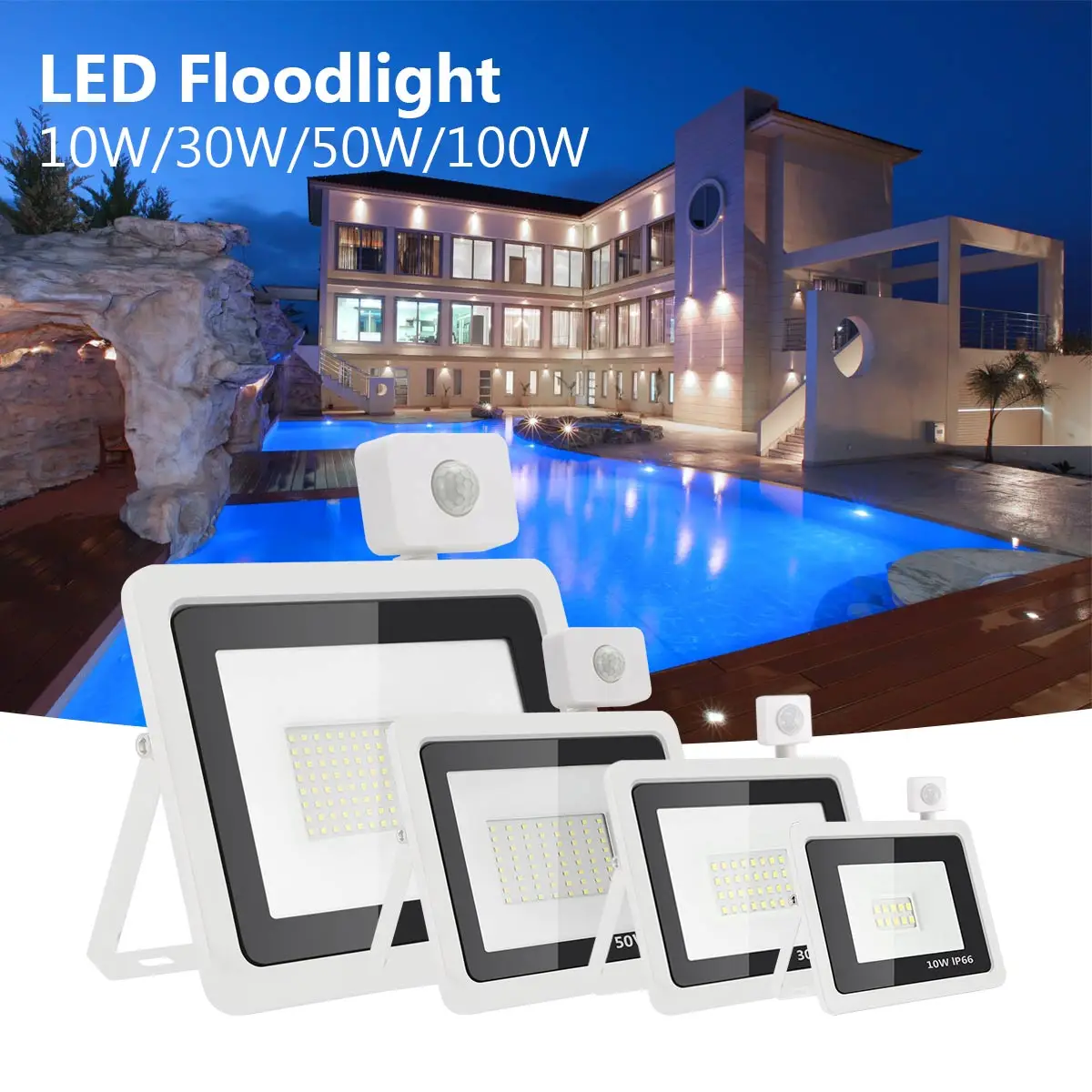 

10/30/50/100w Motion Sensor LED Floodlight IP66 Waterproof Outdoor Security Light Daylight Flood Light Wall Light For Garden