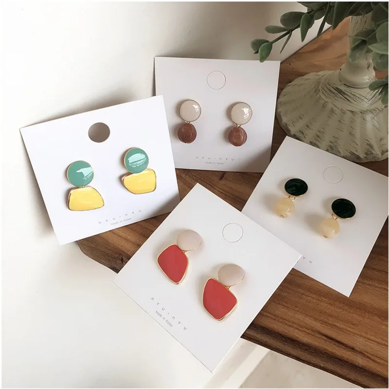 

2019 Korea Design Hit Color Enamel Irregular Geometric Abstract Oval Waterdrop Stud Earrings Bohemian For Women Earrings Girl