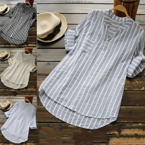 UJGYH Womens Casual Loose Button Long Sleeve Linen Plus Size Print Boho Tunic Shirt Blouse Tops 