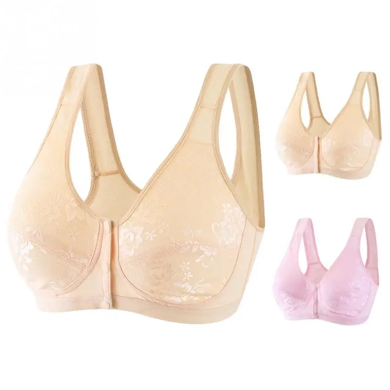 

Women Comfortable Front Clasp Cotton Thin Bralette Large Size Big Cup Wireless Sleep Bra