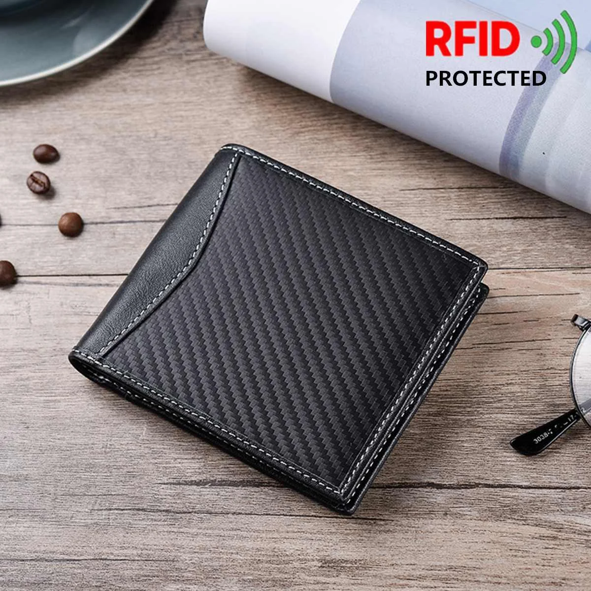 Luxury Cardholder Men Short Wallet Carbon Fiber Wallet Bifold Real