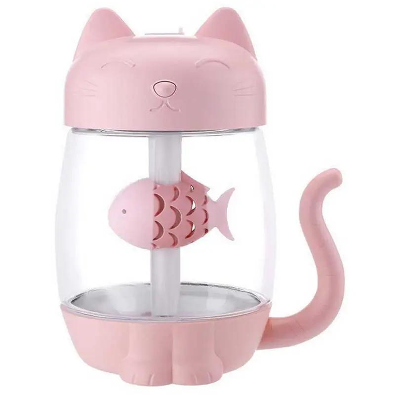 

3 In 1 350Ml Usb Cat Air Humidifier Ultrasonic Cool-Mist Adorable Mini Humidifier With Led Light Mini Usb Fan For Home Office