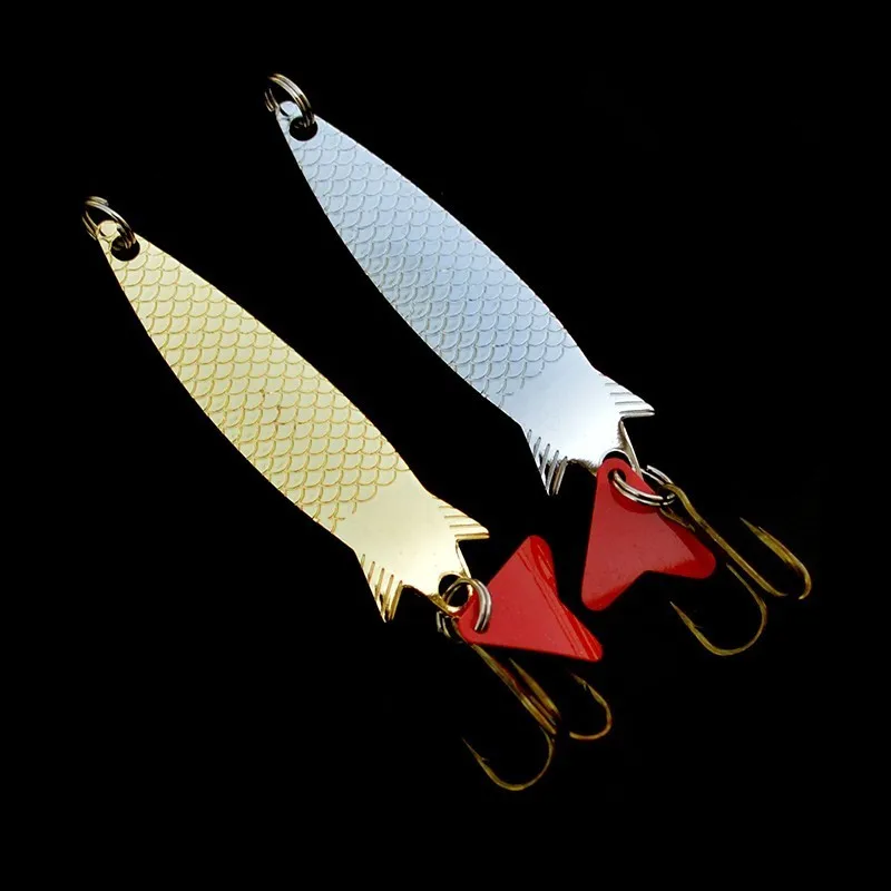 

Fish Scale Fishing Spoon Lures 4pcs/lot Metal Silver Gold Fish Shape Fishing Spoon with Tail Salmon Trout Hard Lure 6cm 6g