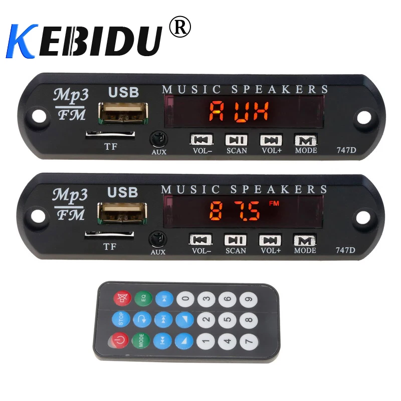 

KEBIDU For Car DIY 5V 12V MP3 Module Decoder Board TF FM Radio Speaker Audio Player AUX 3.5MM USB Power Supply + Remote Control
