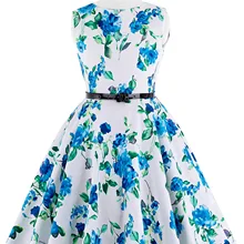 Платье принцессы для девочек, синие платья с цветочным принтом, детское винтажное хлопковое летнее платье без рукавов с круглым вырезом в стиле ретро