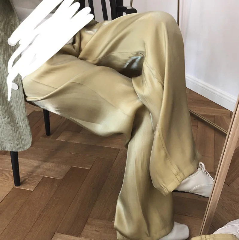 DEAT/высококачественные шелковые и Сатиновые брюки с высокой талией широкие