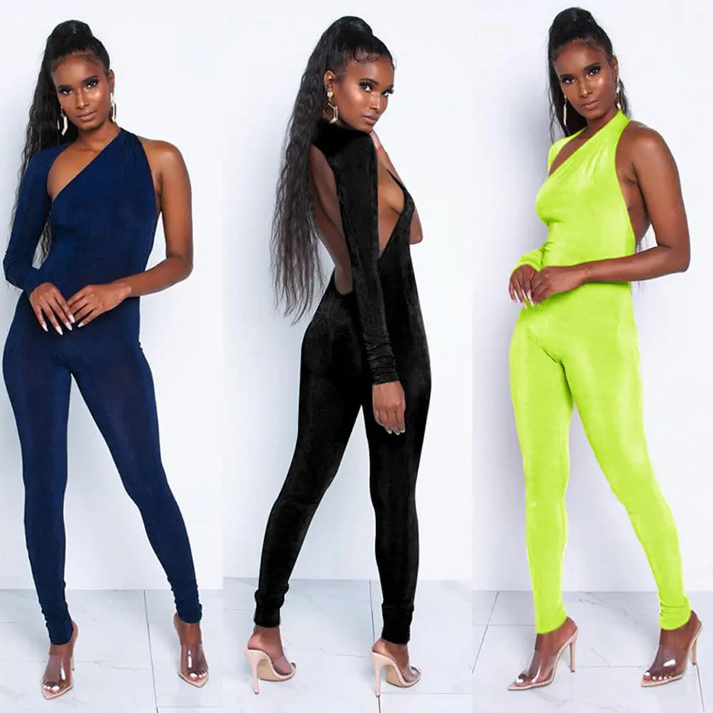 Для женщин с открытыми плечами Playsuit Ползунки Bodycon длинным рукавом комбинезон брюки комбинезона