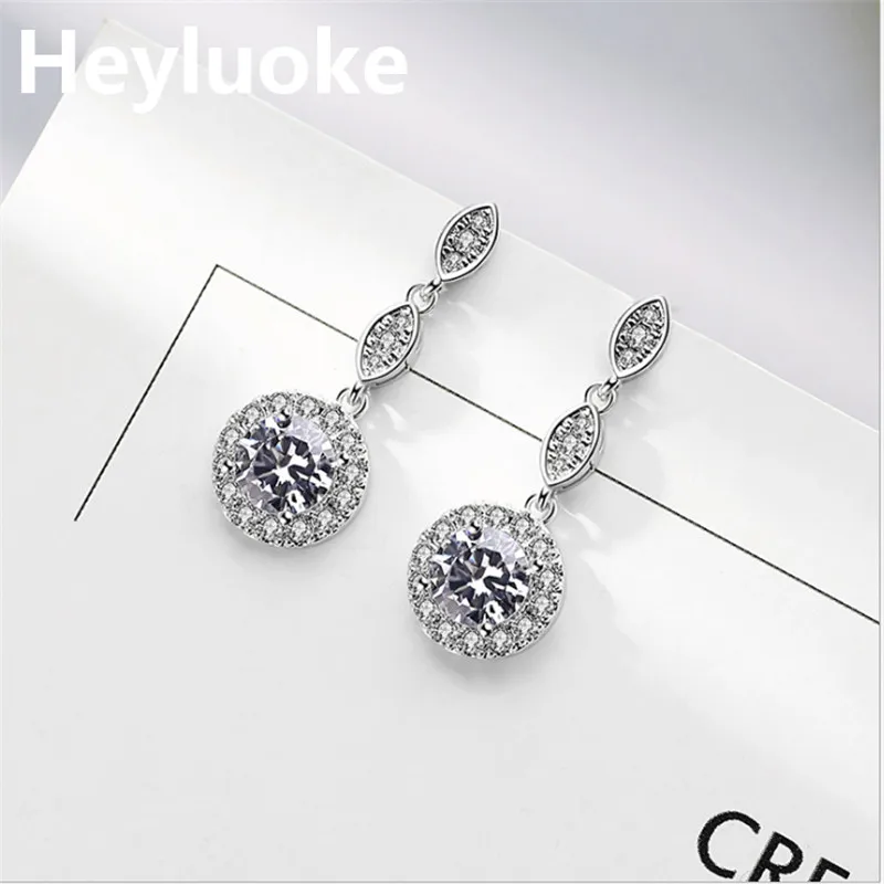 HEYLUOKE модные 925 пробы серебряные серьги-гвоздики с длинной кисточкой и прозрачным кубическим цирконием для женщин ювелирные изделия