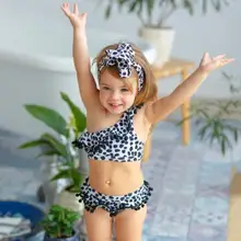 Купальный костюм для девочек из 3 предметов; Леопардовый топ; Шорты для плавания с повязкой на голову; одежда для купания с кисточками на плечах; одежда для маленьких девочек