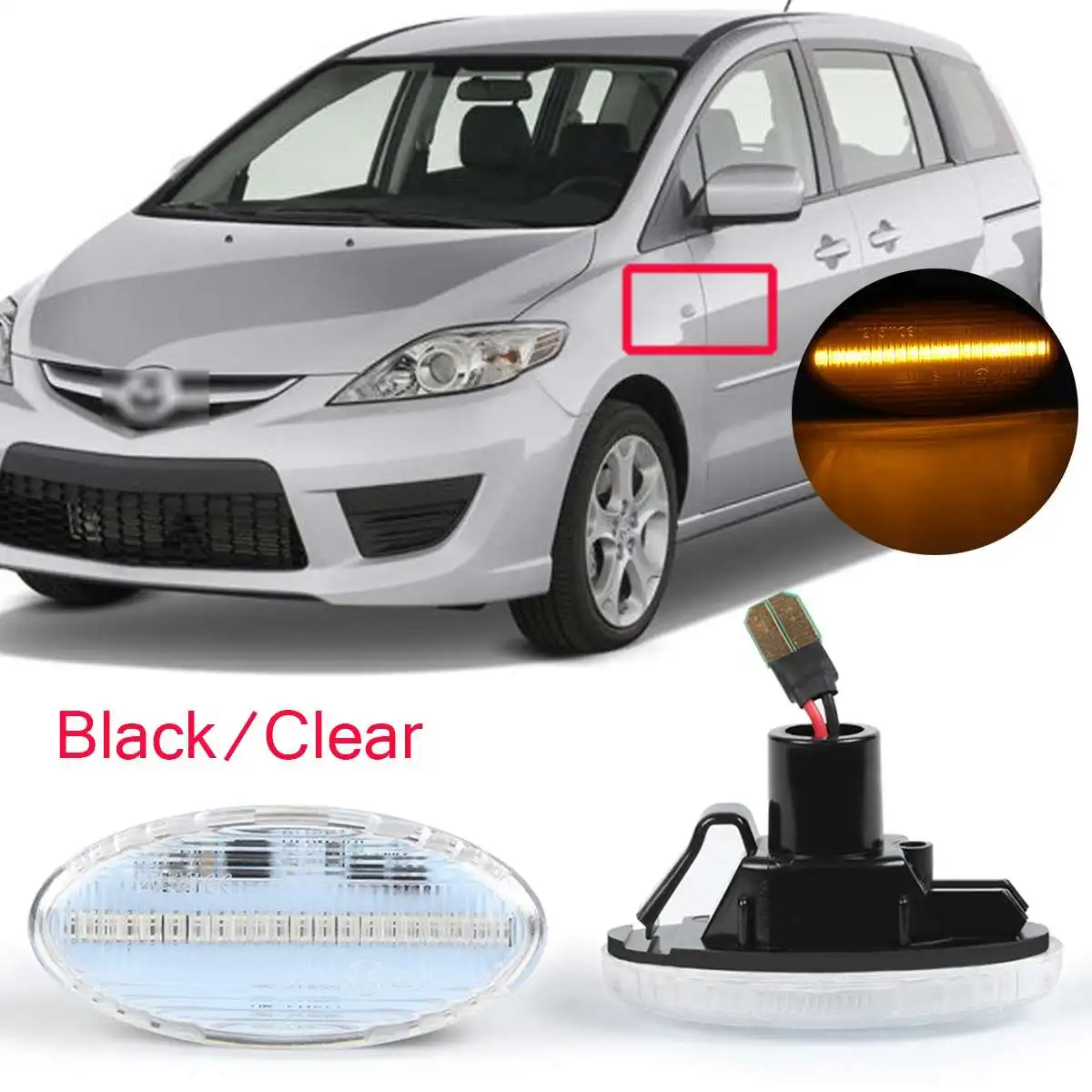 

2x Car Side Light Led Dynamic Flowing Sequential Turn Signal Light Sidermarker Lamp for Mazda 2 3 5 6 BT-50 MPV 2000-2013