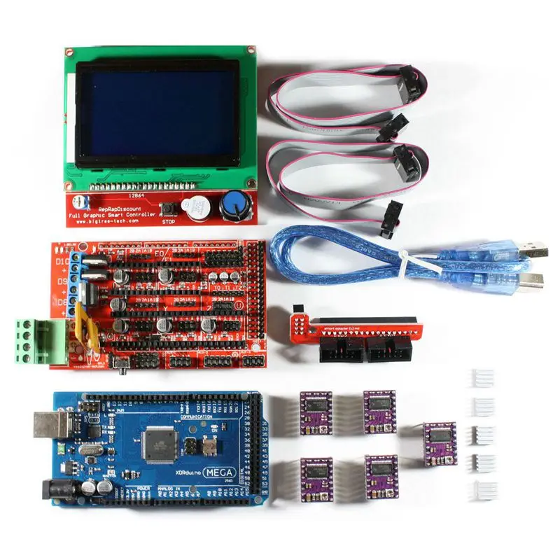 Рампы для 3D-принтера RepRap 3D Drucker Mega 1 4 5xDRV8825 2560 ЖК-дисплей Arduino 12864 комплект |