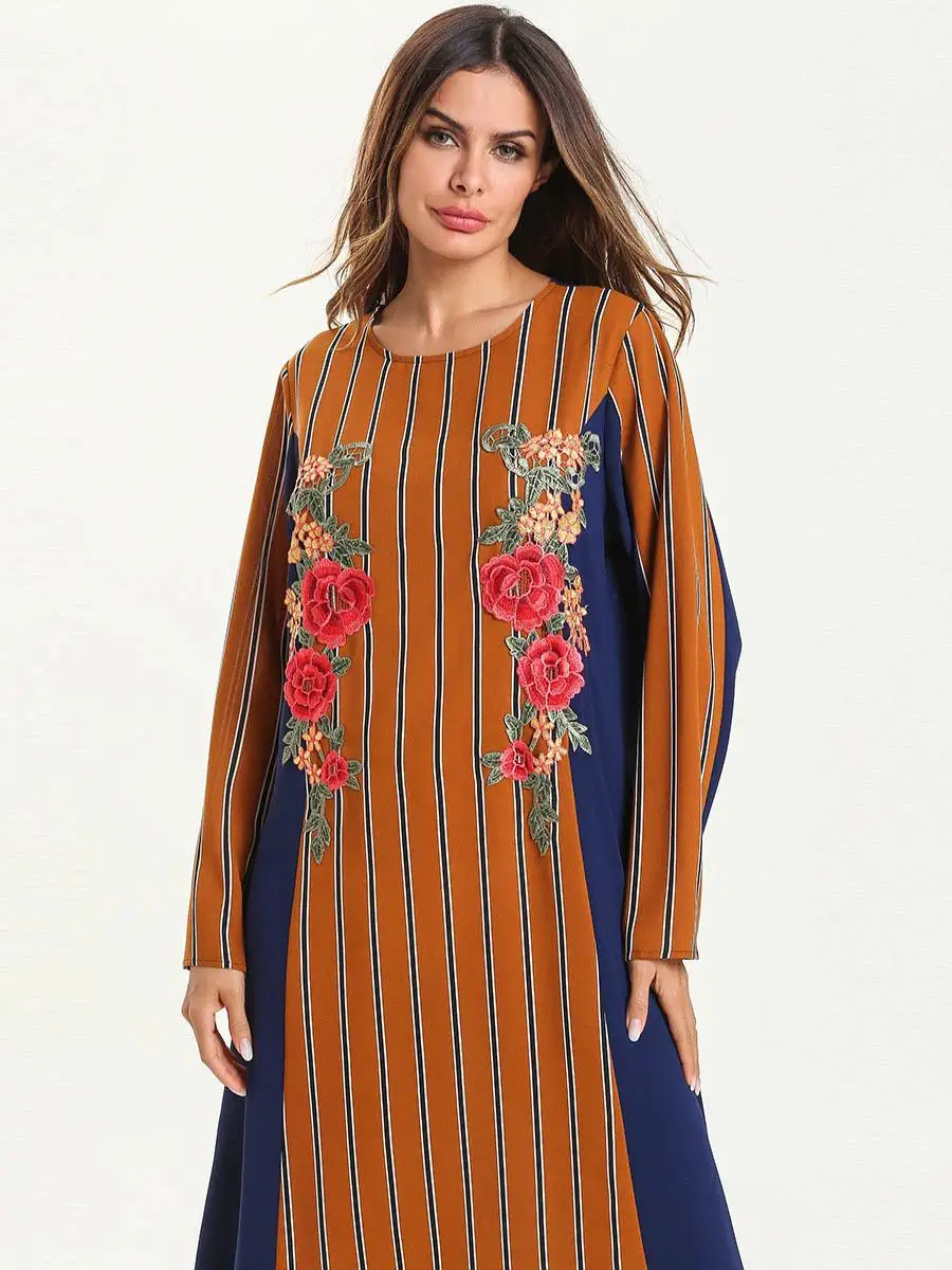 Abaya полосатый Женский Арабский Кафтан мусульманское длинное платье макси