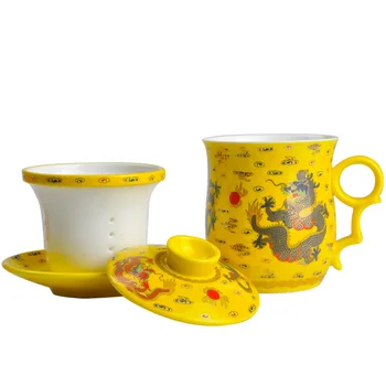 

Tea Cup Tea Water Separation Filter Marc Glass Ceramics Bring Cover Restore Ancient Ways Cup Office Originality Mug Customized