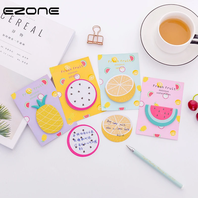 

EZONE Self-Adhesive Fresh Fruits Sticky Notes Office Memo Pad Watermelon/Pineapple/Pitaya/Orange Sticky Notes Gifts Stationery