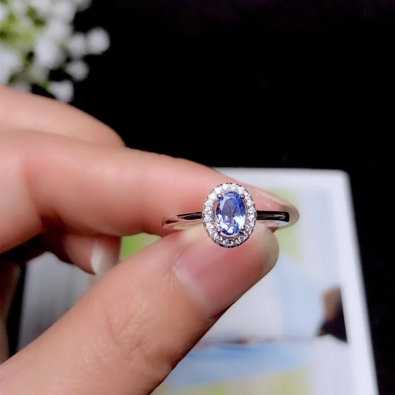 Oval Cut 6*4mm Natural Tanzanite Gemstone Ring Solid 925 Sterling Silver Rings For WomenWedding Engagement Band Fine Jewelry