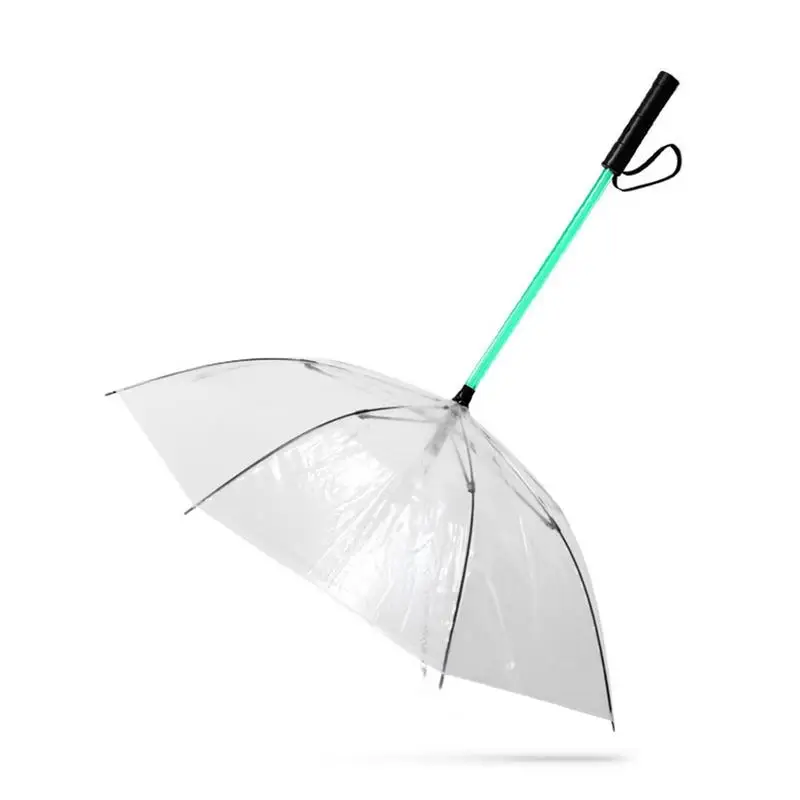 Best SHG Transparent Pet Dog Umbrella LED Lighting Function 7 Changeable Color Glowing Umbrella Traction Rope For Small Medium Sized Dog 