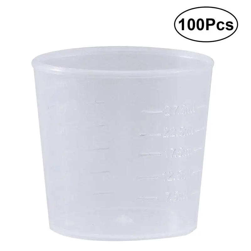 

100pc 30ml Measuring Cups Reusable Plastic Transparent Scale Cups Graduated Cup Liquid Container for Paint Liquids