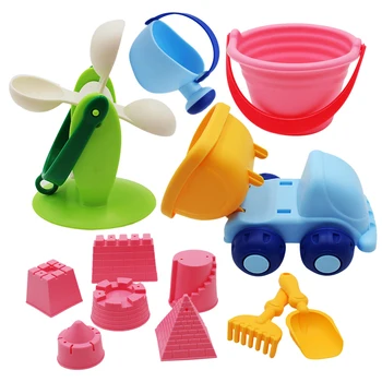 

12Pcs Soft Rubber Baby Beach Bucket Toy Set Beach Toy Bath Play Set Sand Molds Tool Water Game Sand Playing For Children Kids